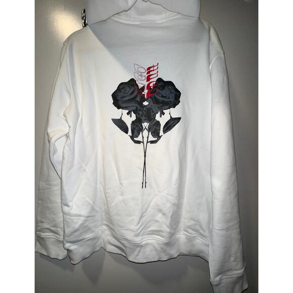 NWT HUGO BOSS White Graphic Hoodie Back Rose Print Organic Cotton Pullover M - Picture 4 of 4